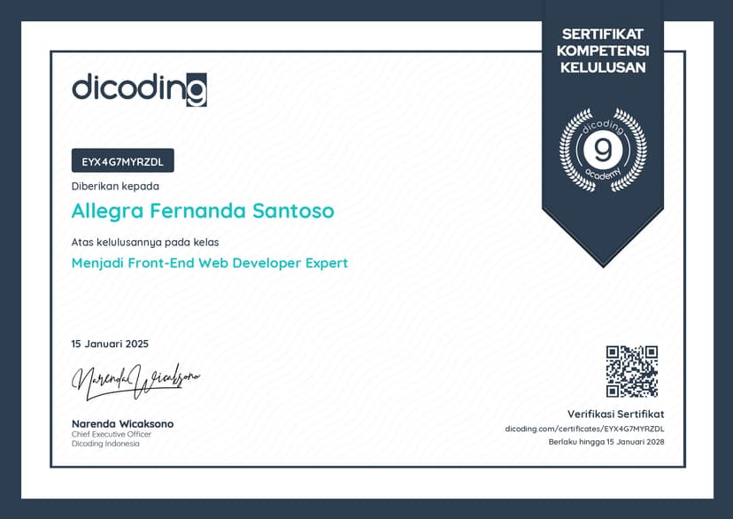 Expert Front End Certificate - Dicoding